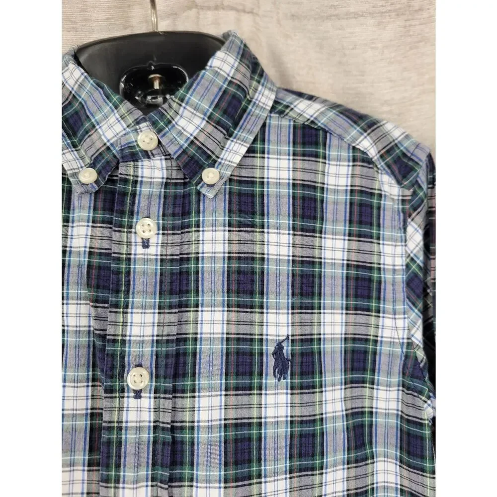 Ralph Lauren Blue Plaid Button-Down Shirt Long Sleeves Boys Toddler Size 4T